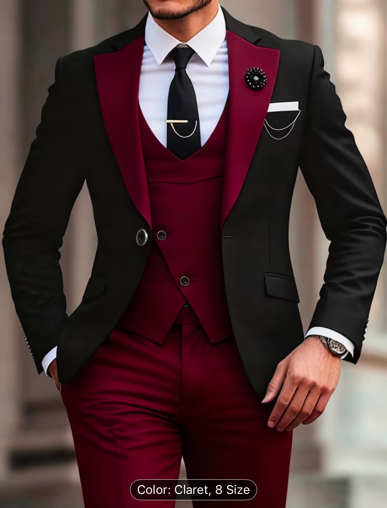 Men's 3pcs Suit Set, Blazer + Vest + Trousers