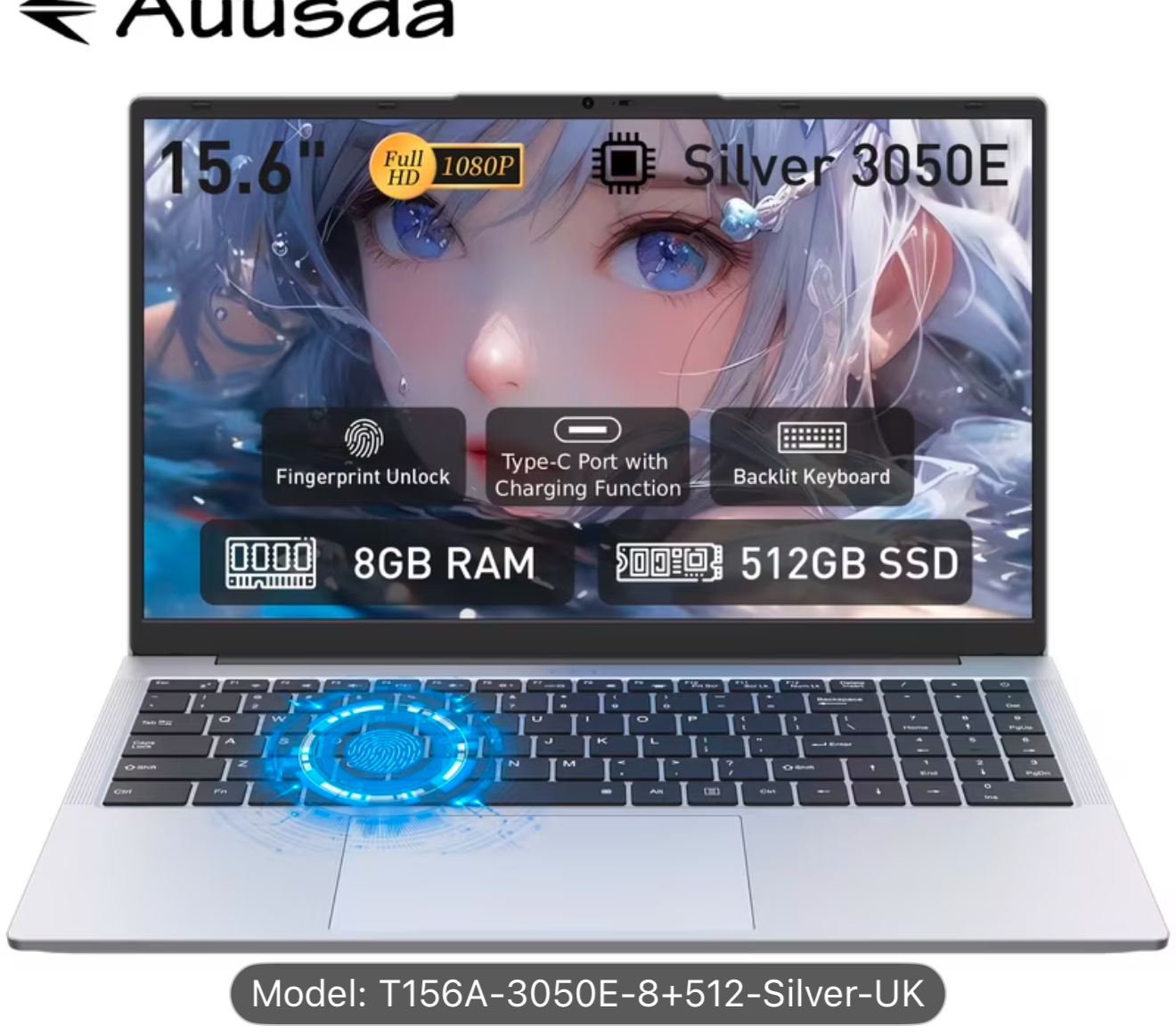 Auusda 15.6" Silver Laptop