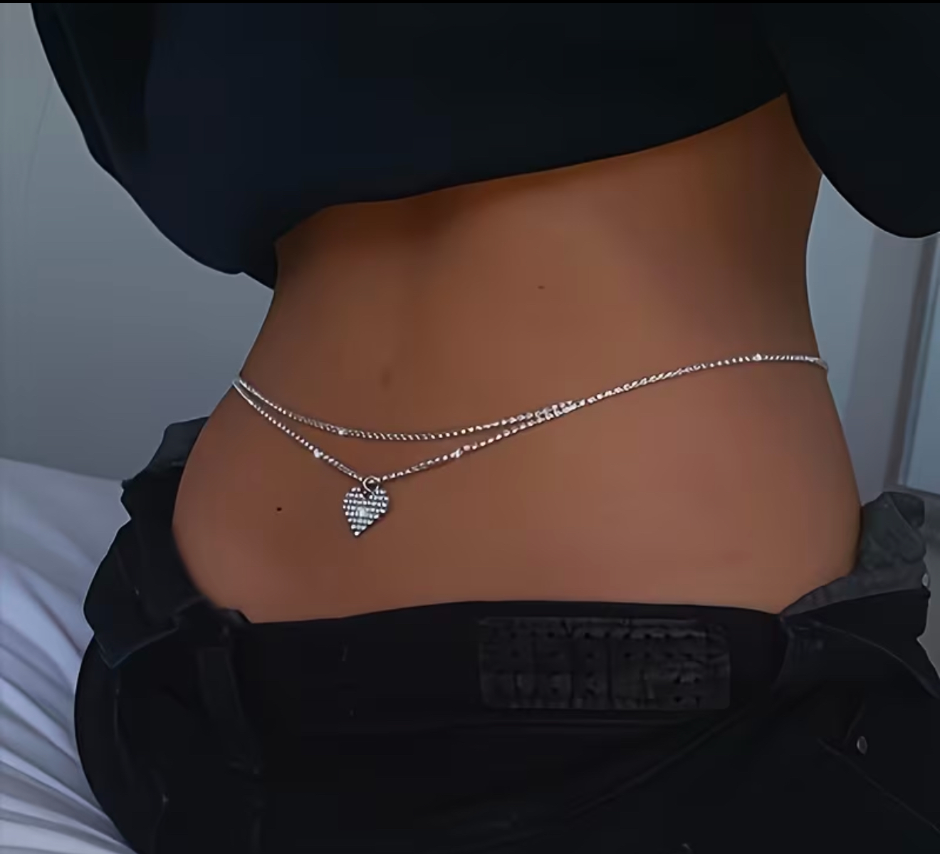 Multi-Layer Heart Waist Chain, Stylish Water Droplet Rhinestone Body Chain Accessory