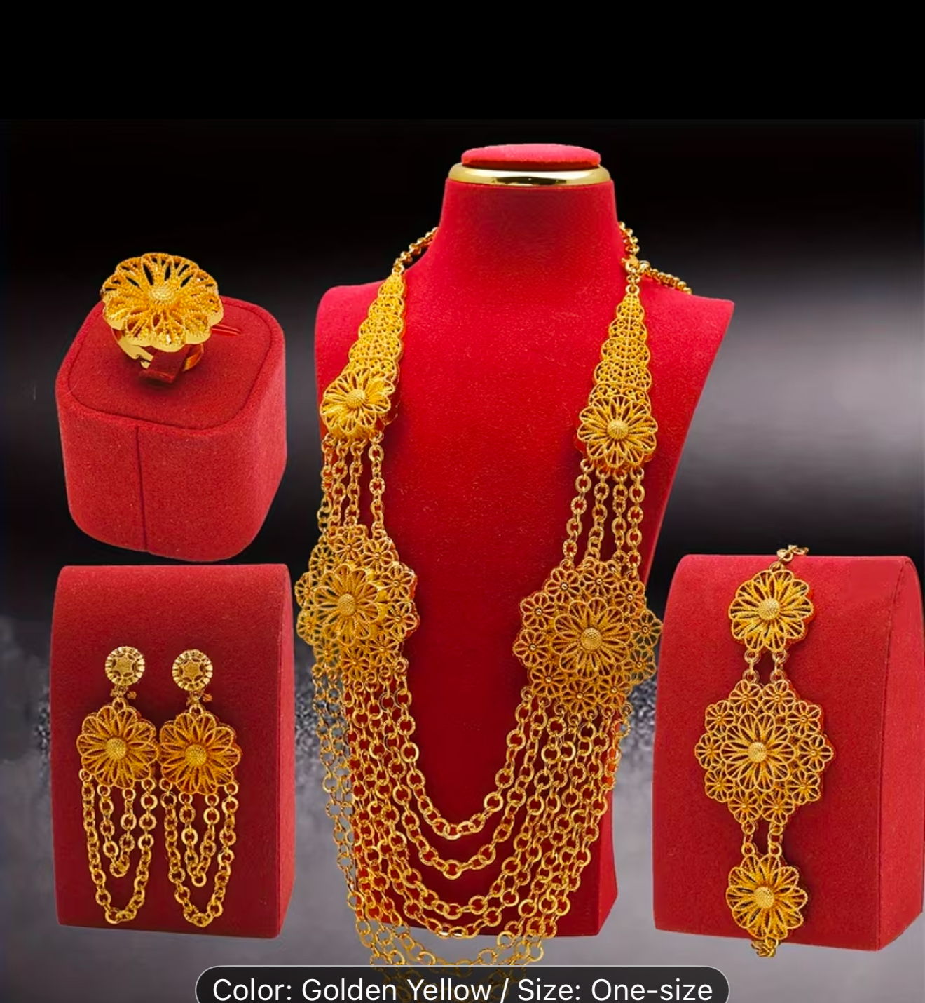 Middle East Orientation Luxury Set Retro Fashion Necklace Earrings Ring Bracelet Four-Piece Set Middle