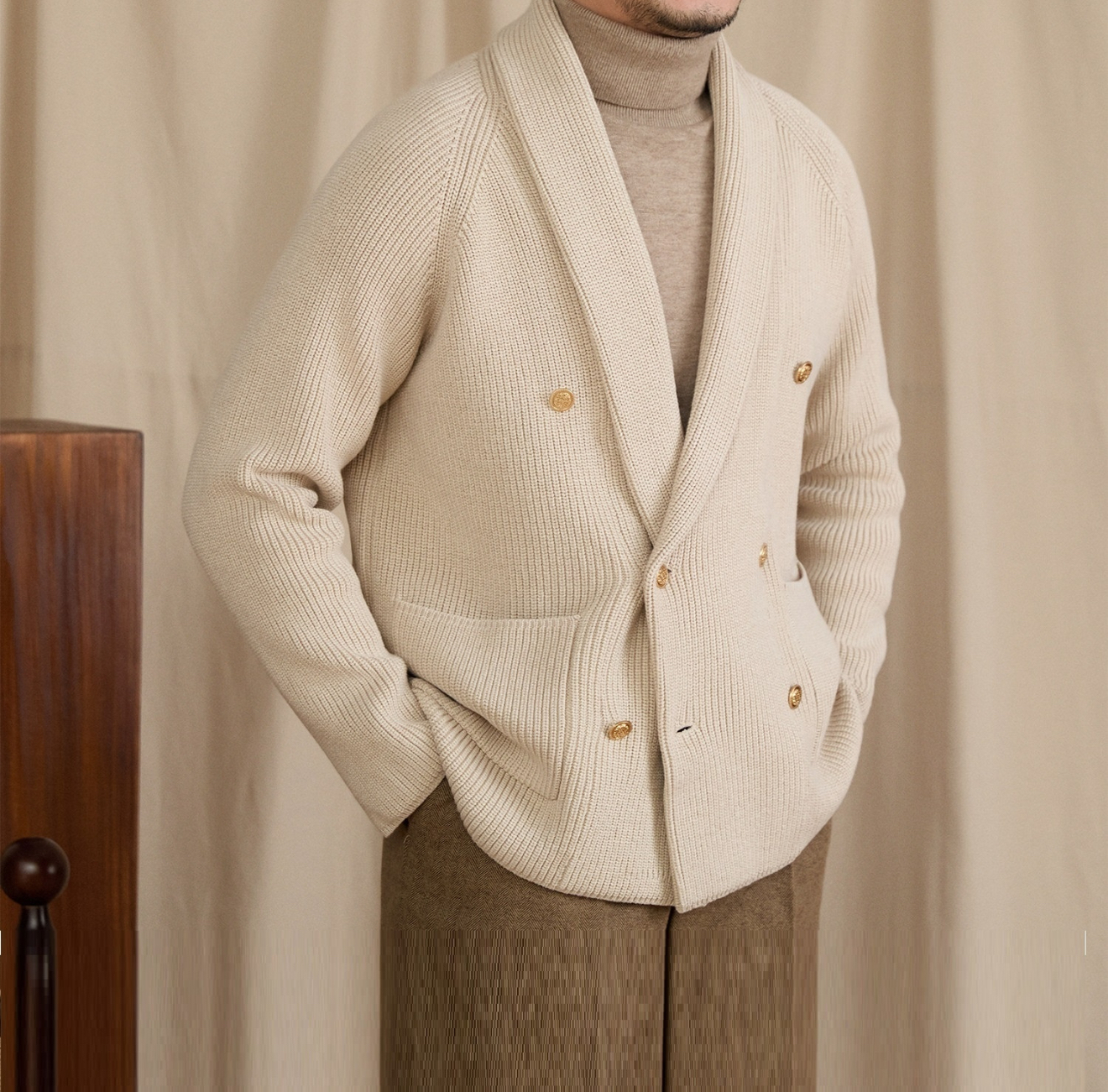 Double-breasted Knit Blazer Casual Sweater